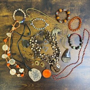 Bohemian Jewelry Bundle Orange Brown Gold Earth Tones Vintage to Mod